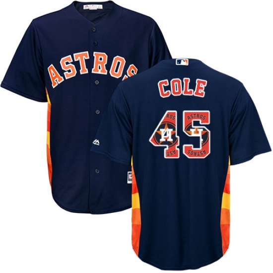 Men's Majestic Houston Astros #45 Gerrit Cole Authentic Navy Blue Team Logo Fashion Cool Base MLB Jersey - Ujersey