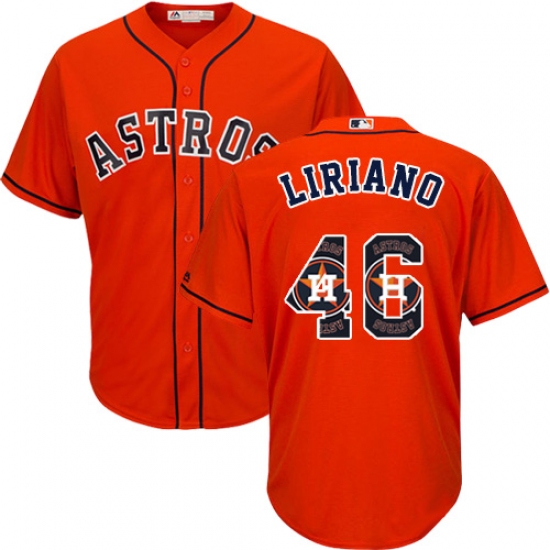 Men's Majestic Houston Astros #46 Francisco Liriano Authentic Orange Team Logo Fashion Cool Base MLB Jersey - Ujersey
