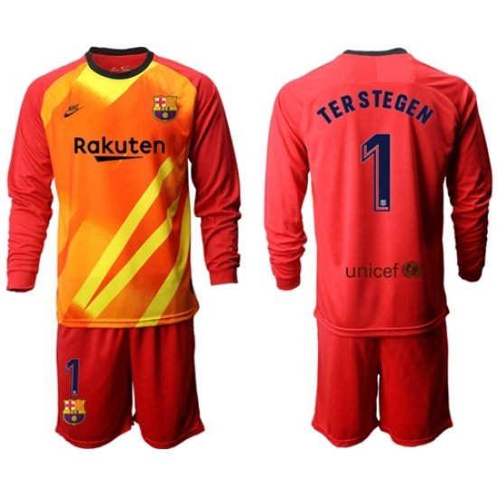 Barcelona #1 Ter Stegen Red Goalkeeper Long Sleeves Soccer Club Jersey