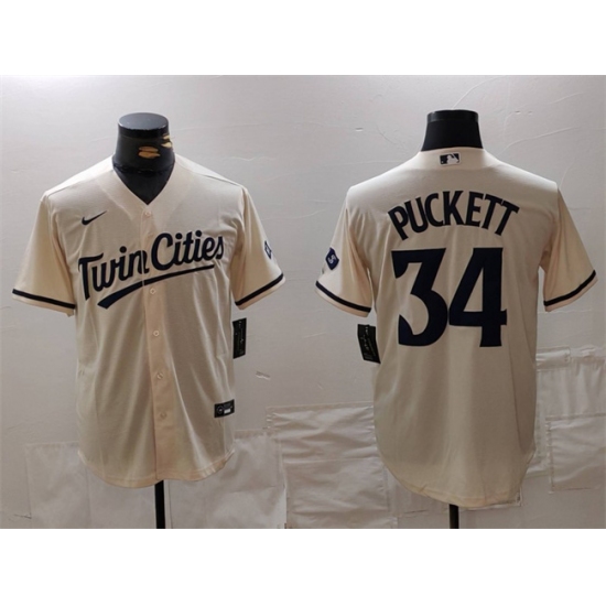 Men's Minnesota Twins #34 Kirby Puckett Cream Cool Base Stitched Baseball Jersey - Ujersey
