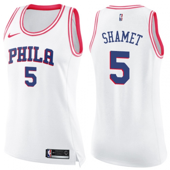 Women's Nike Philadelphia 76ers #5 Landry Shamet Swingman White Pink Fashion NBA Jersey - Ujersey