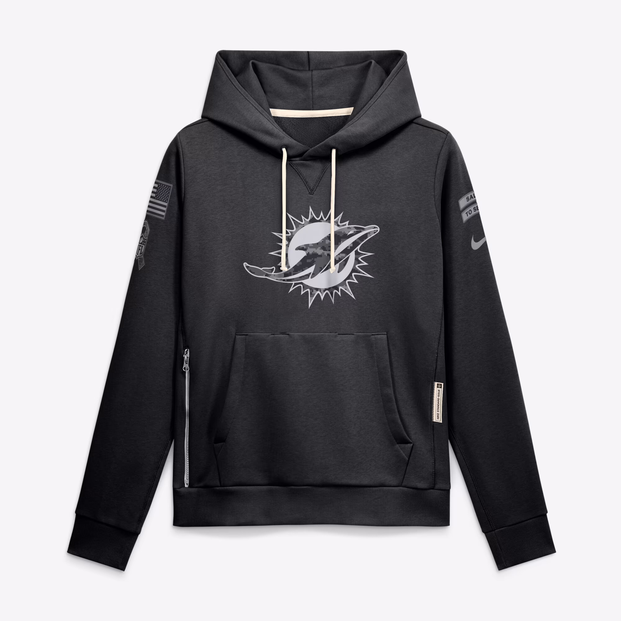 Women's Miami Dolphins  Nike Black 2026 Salute to Service Sideline Dri-FIT Pullover Hoodie - Ujersey
