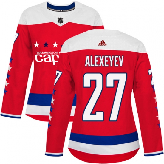 Women's Adidas Washington Capitals #27 Alexander Alexeyev Authentic Red Alternate NHL Jersey - Ujersey