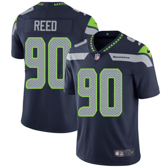Men's Nike Seattle Seahawks #90 Jarran Reed Steel Blue Team Color Vapor Untouchable Limited Player NFL Jersey - Ujersey