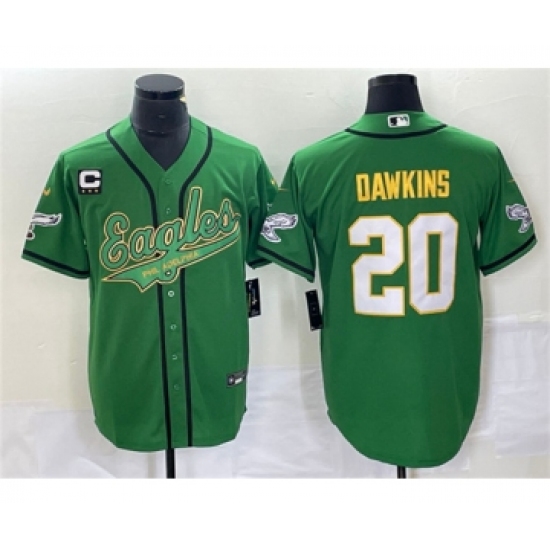 Men's Nike Philadelphia Eagles #20 Brian Dawkins Green Gold C Cool Base Baseball Stitched Jersey - Ujersey