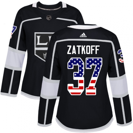 Women's Adidas Los Angeles Kings #37 Jeff Zatkoff Authentic Black USA Flag Fashion NHL Jersey - Ujersey