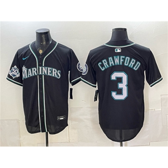 Men's Seattle Mariners #3 J.P. Crawford Black 50th Anniversary Alternate Stitched Baseball Jersey