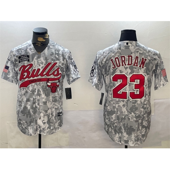 Men's Chicago Bulls #23 Michael Jordan 2024 Arctic Camo Salute To Service Stitched Baseball Jersey - Ujersey