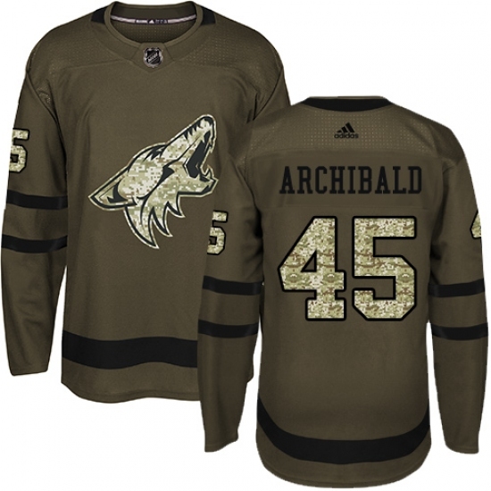 Men's Adidas Arizona Coyotes #45 Josh Archibald Authentic Green Salute to Service NHL Jersey - Ujersey