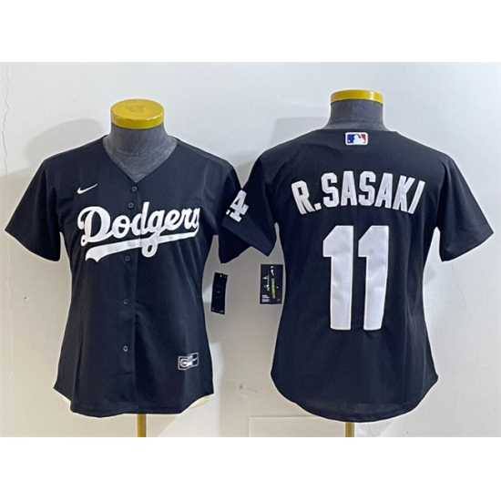 Women's Los Angeles Dodgers #11 Roki Sasaki Black Cool Base Stitched Baseball Jersey(Run Small) - Ujersey