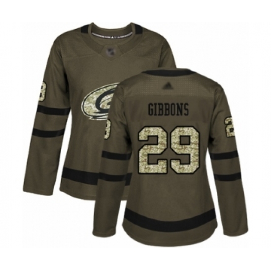 Women's Carolina Hurricanes #29 Brian Gibbons Authentic Green Salute to Service Hockey Jersey - Ujersey