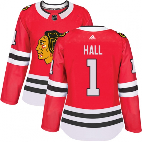 Women's Adidas Chicago Blackhawks #1 Glenn Hall Authentic Red Home NHL Jersey - Ujersey