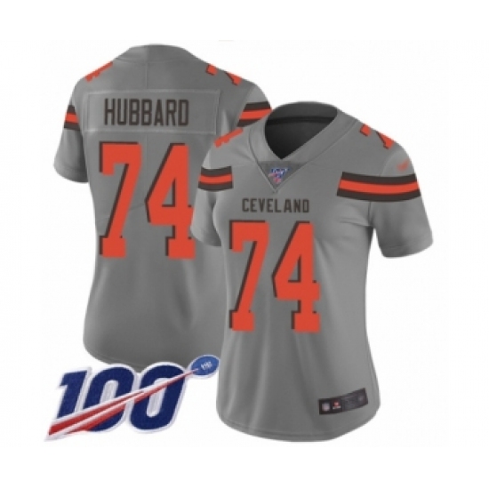 Women's Cleveland Browns #74 Chris Hubbard Limited Gray Inverted Legend 100th Season Football Jersey - Ujersey