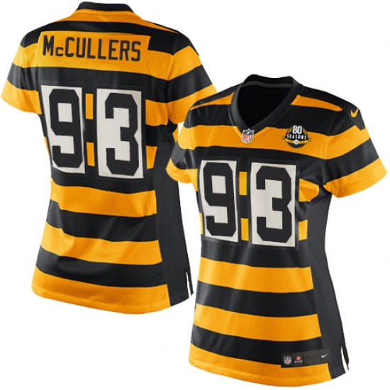 Women's Nike Pittsburgh Steelers #93 Dan McCullers Game Yellow/Black Alternate 80TH Anniversary Throwback NFL Jersey - Ujersey