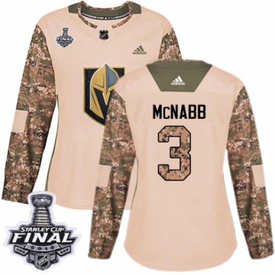 Women's Adidas Vegas Golden Knights #3 Brayden McNabb Authentic Camo Veterans Day Practice 2018 Stanley Cup Final NHL Jersey - Ujersey