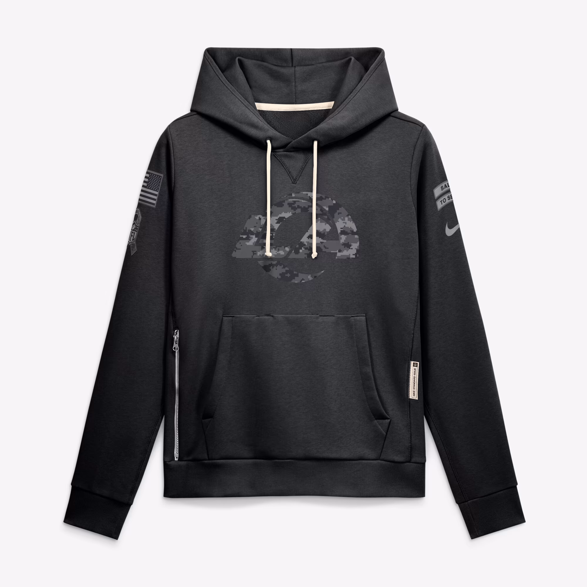 Women's Los Angeles Rams  Nike Black 2026 Salute to Service Sideline Dri-FIT Pullover Hoodie - Ujersey