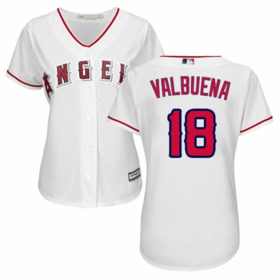 Women's Majestic Los Angeles Angels of Anaheim #18 Luis Valbuena Replica White Home Cool Base MLB Jersey - Ujersey