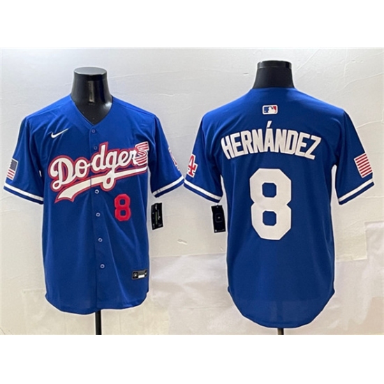 Men's Los Angeles Dodgers #8 Enrique Hernández Royal With American Flag Limited Stitched Baseball Jersey - Ujersey