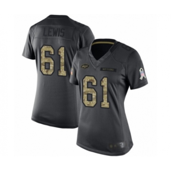 Women's New York Jets #61 Alex Lewis Limited Black 2016 Salute to Service Football Jersey - Ujersey
