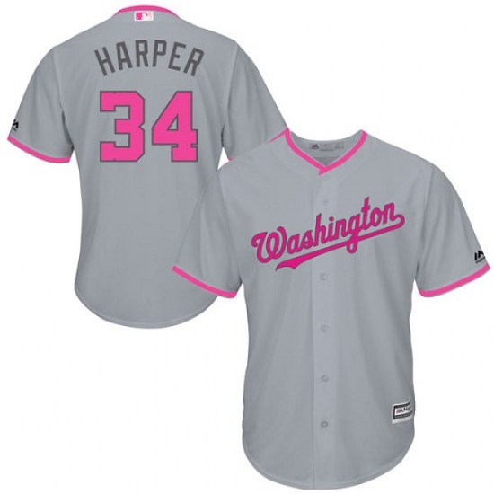 Men's Majestic Washington Nationals #34 Bryce Harper Replica Grey 2016 Mother's Day Cool Base MLB Jersey - Ujersey