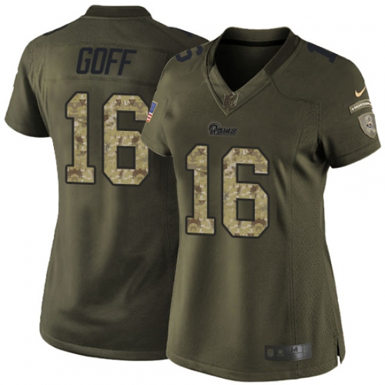 Women's Nike Los Angeles Rams #16 Jared Goff Elite Green Salute to Service NFL Jersey - Ujersey
