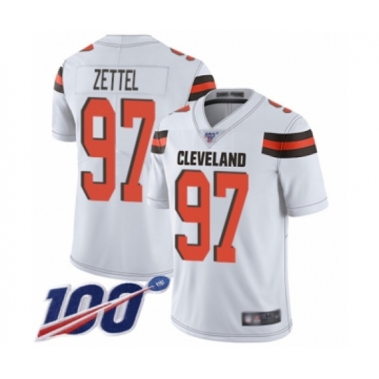 Men's Cleveland Browns #97 Anthony Zettel White Vapor Untouchable Limited Player 100th Season Football Jersey - Ujersey