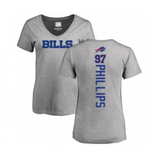 Football Women's Buffalo Bills #97 Jordan Phillips Ash Backer V-Neck T-Shirt - Ujersey