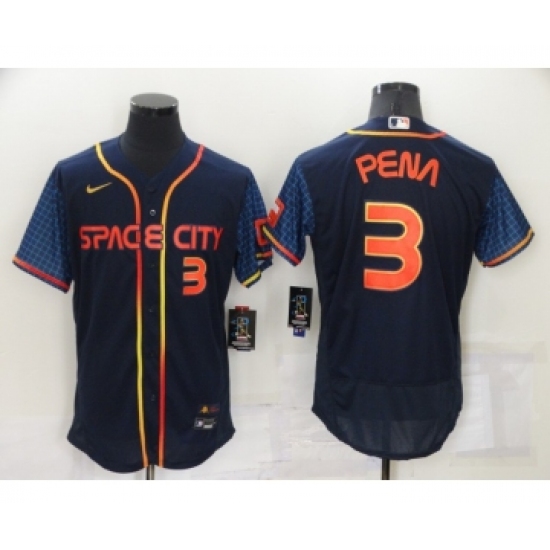 Men's Houston Astros #3 Jeremy Pena Number 2022 Navy Blue City Connect Flex Base Stitched Baseball Jersey - Ujersey