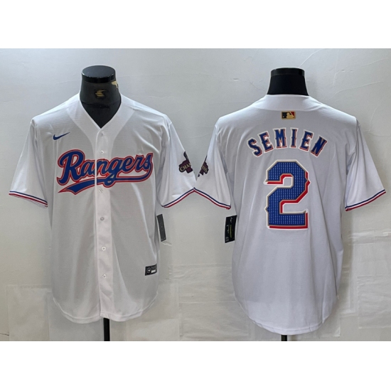 Men's Texas Rangers #2 Marcus Semien White 2023 World Series Champions Cool Base Jersey - Ujersey