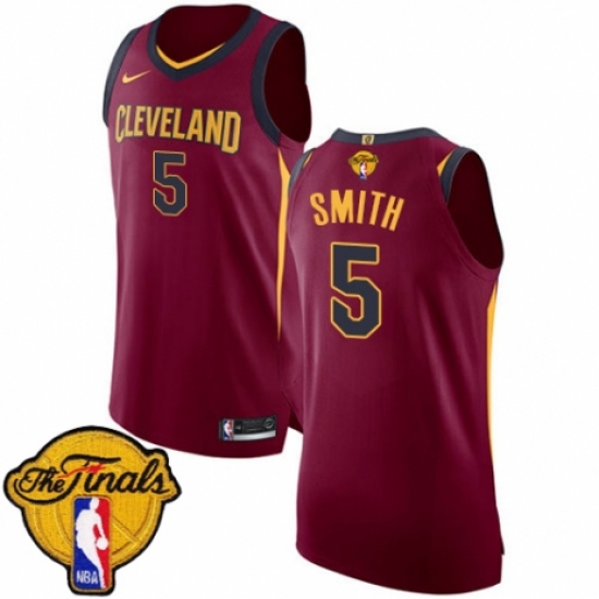 Men's Nike Cleveland Cavaliers #5 J.R. Smith Authentic Maroon 2018 NBA Finals Bound NBA Jersey - Icon Edition - Ujersey