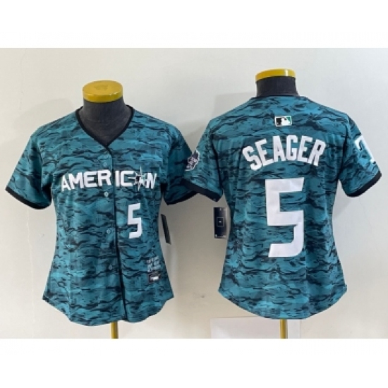 Women's Texas Rangers #5 Corey Seager Number Teal 2023 All Star Stitched Baseball Jersey - Ujersey