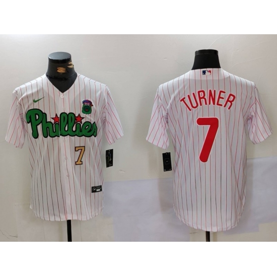 Men's Philadelphia Phillies #7 Trea Turner White Green Cool Base Stitched Jerseys - Ujersey