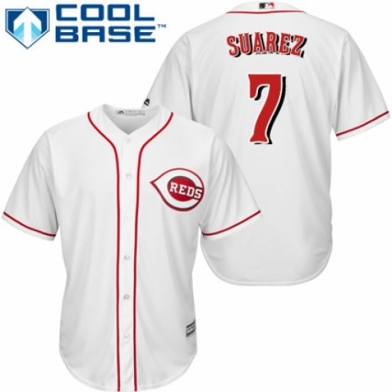 Men's Majestic Cincinnati Reds #7 Eugenio Suarez Replica White Home Cool Base MLB Jersey - Ujersey