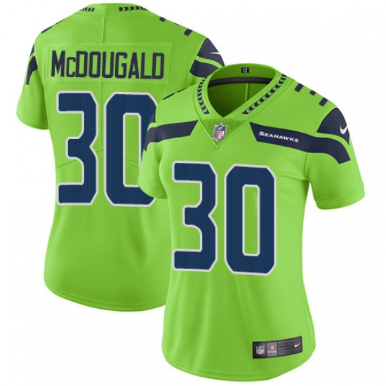 Women's Nike Seattle Seahawks #30 Bradley McDougald Limited Green Rush Vapor Untouchable NFL Jersey - Ujersey
