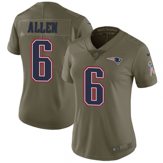 Women's Nike New England Patriots #6 Ryan Allen Limited Olive 2017 Salute to Service NFL Jersey - Ujersey