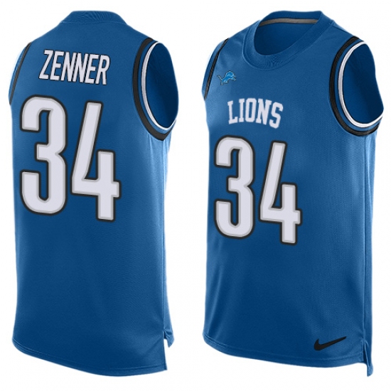 Men's Nike Detroit Lions #34 Zach Zenner Limited Light Blue Player Name & Number Tank Top NFL Jersey - Ujersey