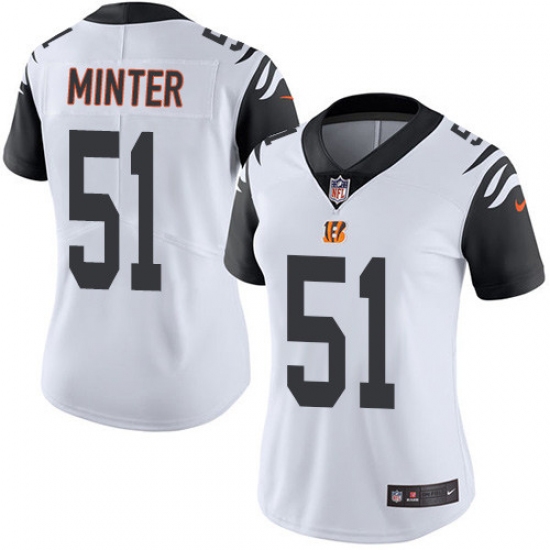 Women's Nike Cincinnati Bengals #51 Kevin Minter Limited White Rush Vapor Untouchable NFL Jersey - Ujersey