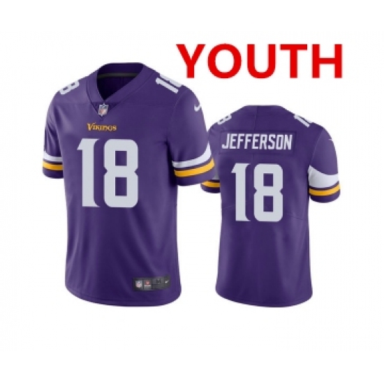 Youth Minnesota Vikings #18 Justin Jefferson 2020 Purple Vapor Untouchable Limited Stitched Jersey - Ujersey