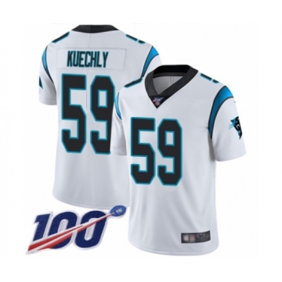 Men's Carolina Panthers #59 Luke Kuechly White Vapor Untouchable Limited Player 100th Season Football Jersey - Ujersey