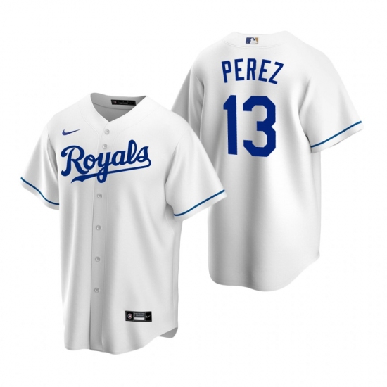 Men's Nike Kansas City Royals #13 Salvador Perez White Home Stitched Baseball Jersey - Ujersey