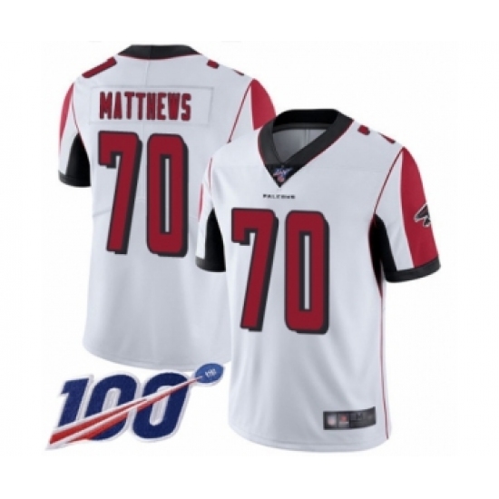 Men's Atlanta Falcons #70 Jake Matthews White Vapor Untouchable Limited Player 100th Season Football Jersey - Ujersey
