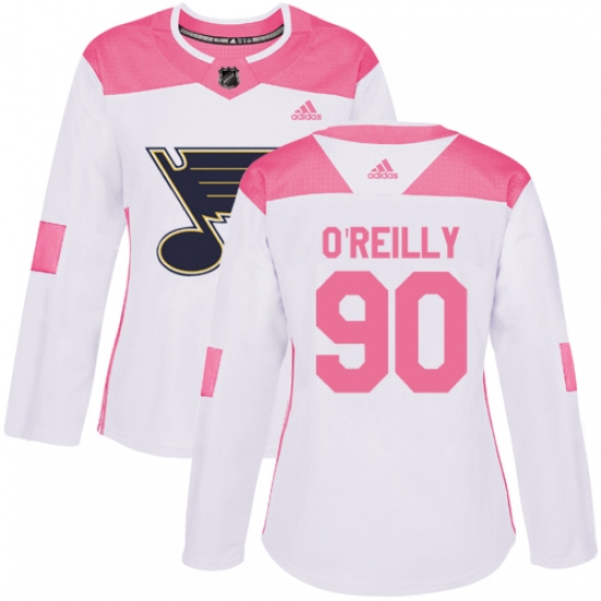 Women's Adidas St. Louis Blues #90 Ryan O'Reilly Authentic White Pink Fashion NHL Jersey - Ujersey