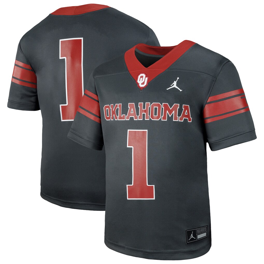 Youth Jordan Brand #1 Anthracite Oklahoma Sooners Alternate Football Game Jersey - ujerseystore