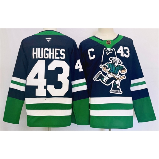 Men's Vancouver Canucks #43 Quinn Hughes Navy 2024 Reverse Retro Stitched Jersey - Ujersey