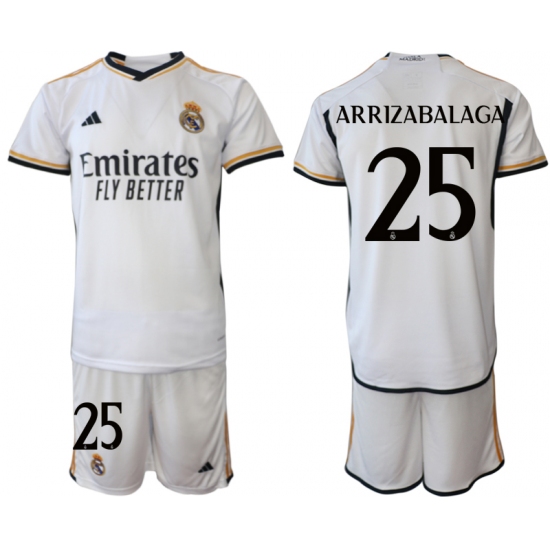 Men's Real Madrid #25 Arrizabalaga 2023-24 White Home Soccer Jersey