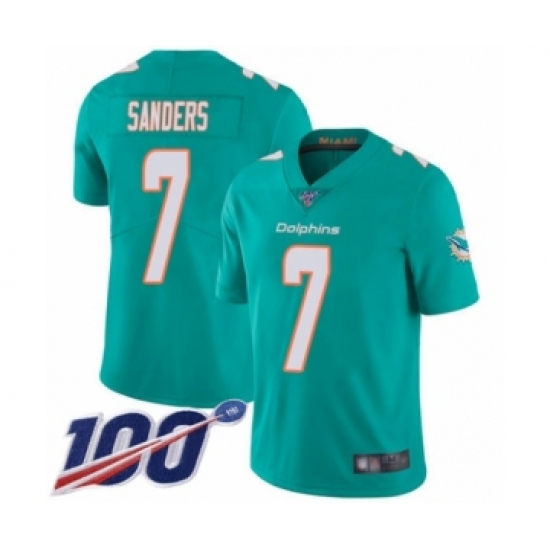 Men's Miami Dolphins #7 Jason Sanders Aqua Green Team Color Vapor Untouchable Limited Player 100th Season Football Jersey - Ujersey