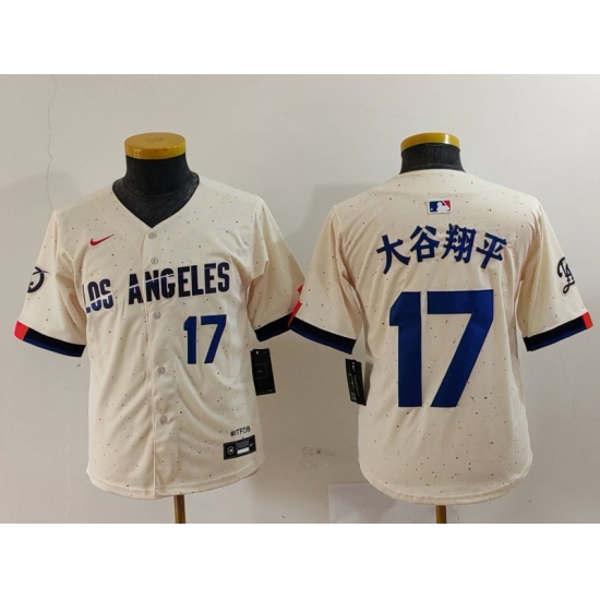 Youth Los Angeles Dodgers #17 大谷翔平 Number Cream Blue 2024 City Connect Limited Stitched Jerseys - Ujersey