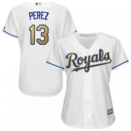 Women's Majestic Kansas City Royals #13 Salvador Perez Authentic White Home Cool Base MLB Jersey - Ujersey
