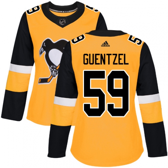 Women's Adidas Pittsburgh Penguins #59 Jake Guentzel Authentic Gold Alternate NHL Jersey