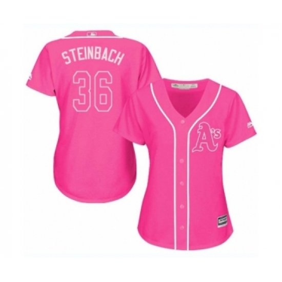Women's Oakland Athletics #36 Terry Steinbach Authentic Pink Fashion Cool Base Baseball Jersey